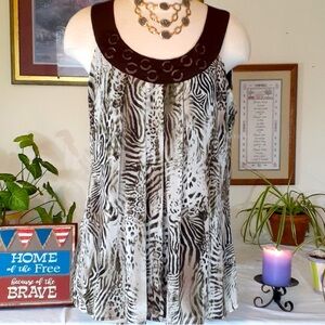 Larry Levine Brown Zebra Print Womens Sleeveless Top